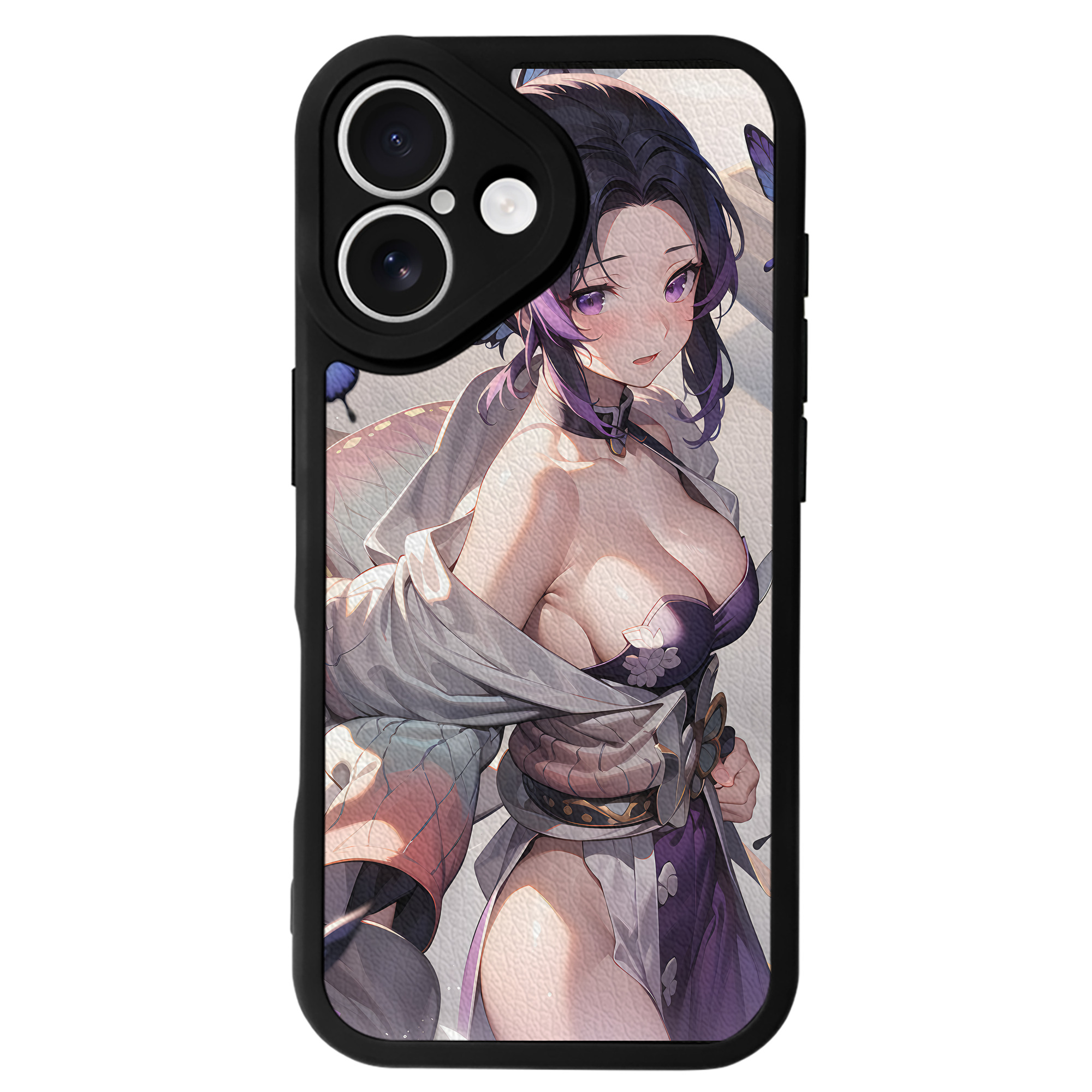 （画像用） 鬼滅の刃（きめつのやいば）蟲柱-胡蝶 しのぶ／こちょう しのぶ Kochou Shinobu 【iPhone 16シリーズ対応】シリコンスマホケース（レザー調） 材質：シリコン